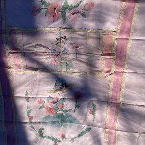 Royal Society Pattern 564 Finished Embroidery Double Bed Cover Pink Floral Lady
